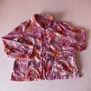 Coldwater Creek Pink Paisley Cotton Button Up Jacket Womens 1X